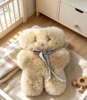 Tapis plat en peau de mouton véritable, tapis en laine naturelle douce en forme d'ours pour chambre d'enfant, chambre à coucher, salon, décoration intérieure