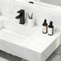 Vasque double en marbre blanc Jazz, intégrée au mur, pour salle de bain, de style hôtel de luxe