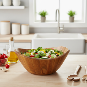 Tigela Grande de Madeira de Acácia de 12 Polegadas 2026, Conjunto de Tigelas de Madeira para Salada com Utensílios - Product Image 4