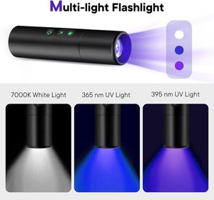 3W Aluminum Alloy <b>LED</b> UV <b>Flashlight</b> 365nm USB Type-C Rechargeable Black Light Torch Pet Urine Detector Scorpions Finder Camping - Product Image 2