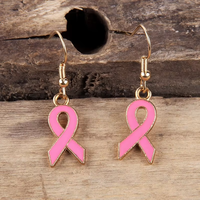 Boucles d'oreilles pendantes tendance en alliage de zinc pour femme, motif ruban rose, sensibilisation au cancer du sein, bijoux fantaisie pour mariage et fête