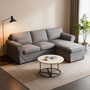 Divano Componibile Tradizionale a 3 Pezzi a Forma di <span class=keywords><strong>L</strong></span> Reclinabile con Rivestimenti Rimovibili in Tessuto Grigio Stile <span class=keywords><strong>Antico</strong></span> Trapuntato Francese per Soggiorno - Product Image 6