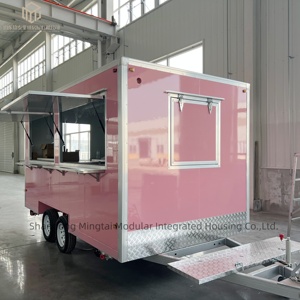 Remorque de cuisine mobile commerciale de 14 pieds avec structure en aluminium pour la vente de burgers/hot-dogs/pizzas/barbecues/churros, couleur rose - Product Image 3