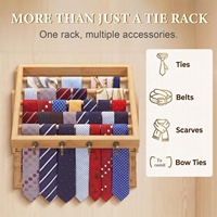 Porte-cravates mural réglable en bois – Organisateur de foulards pour 50 cravates, 4 crochets pour ceintures, installation facile, pour hommes et femmes, idéal pour placard