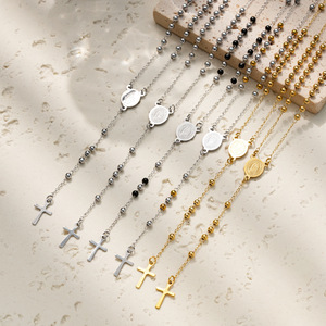 Collier religieux en acier inoxydable avec chaîne croix 3 mm Notre Dame Marie <span class=keywords><strong>Père</strong></span>, bijoux en acier titane, cadeau de Pâques - Product Image 1