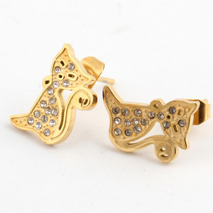 Cat <b>Stud</b> <b>Earrings</b> 304 Stainless Steel Rhinestone Inlay Animal Shape Gift For Women - Product Image 2