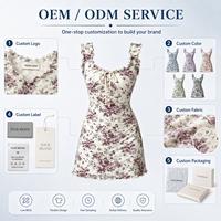 Robe d'été pour femme, imprimé floral numérique, sans manches, col à nœud, taille haute, coupe trapèze, mini, en dentelle, écologique, respirante, ODM