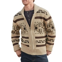 Cardigan zippé pour homme en maille jacquard d'hiver, grande taille, motif tribal, style vintage rétro, col châle géométrique