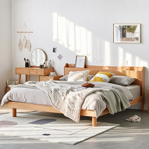 Modernes Massivholz-Bett in King- und <span class=keywords><strong>Queen</strong></span>-<span class=keywords><strong>Size</strong></span> mit Verstellbarer Höhe, Stauraum und Weicher Polsterung, Umweltfreundliches Eichen- oder Kiefernholz-Plattformbettgestell für Schlafzimmer - Product Image 3