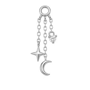Lotus Wholesale Joyería para Piercing de Oreja de Cartílago Labret de Titanio, Colgante de Cadena con Borla, Diseño Luna Estrella Corazón, Brillante, Pulido, de Alta Calidad - Product Image 3