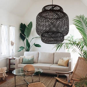Lampe tissée naturelle faite à la main lampe en osier bambou rotin classique suspension pour salon hôtel restaurant - Product Image 6