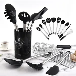 Küche Kochute nsilien Gadgets Silikon Utensilien Set Edelstahl Neue Produkte Kunden spezifisches Logo Home Black Pastry Utensilien