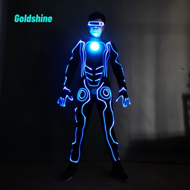 Glowing Performance Wear Rave LED Costumes Men's Luminous Dance Tron Robot Suit for Halloween Christmas New Year