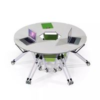 XHS-803 Bureau d'entraînement modulable et pliable DIY, unités courbées pour configuration circulaire, pieds à roulettes empilables, table de réunion blanc-vert