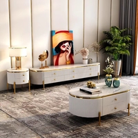 Ensemble moderne de meuble TV et table basse de luxe, structure en métal italien noir et blanc, pour le salon de la maison