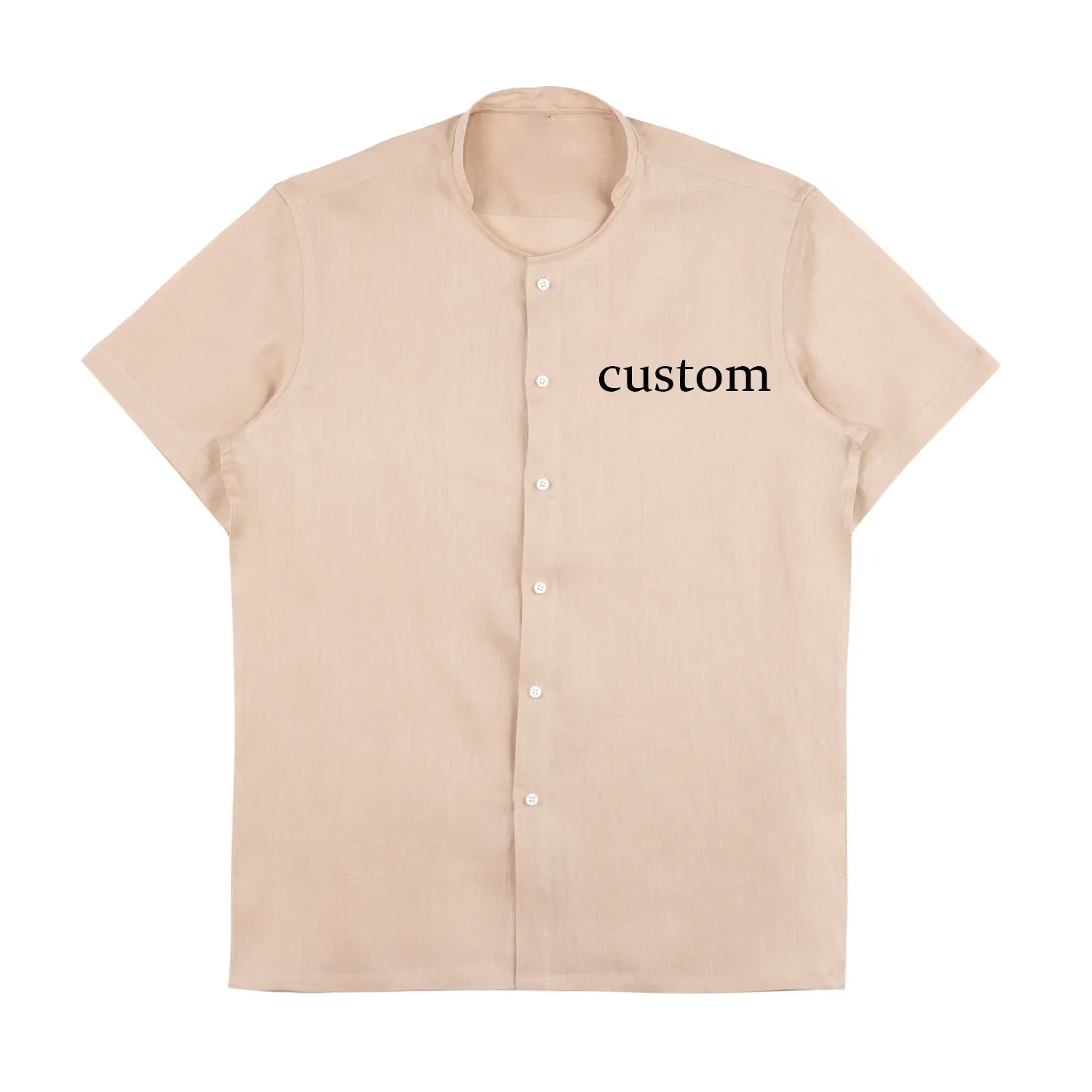 Custom Linen Shirts Casual For Men Short Sleeve Button Up Beach Shirt