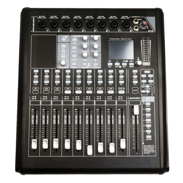 MX8812 Professional 12-Channel Digital Audio Mixer, 8 Mic Inputs, Built-in Sound Card, DSP Effects & Touch Screen