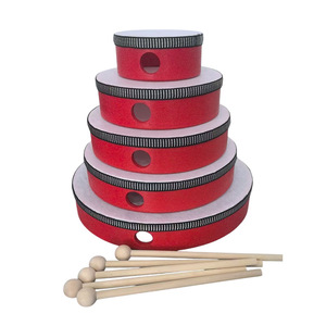 Tambours de percussion Orff pour enfants, tambours à main en bois de 6, 8 et 10 pouces avec baguettes, jouets musicaux d'éveil pour enfants - Product Image 2