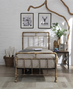 Wholesales <strong>Vintage</strong> <strong>Bed</strong> Simple Design Wrought Iron Platform <strong>Bed</strong> King Size Copper Brush Metal <strong>Bed</strong> <strong>Frames</strong> - Product Image 1