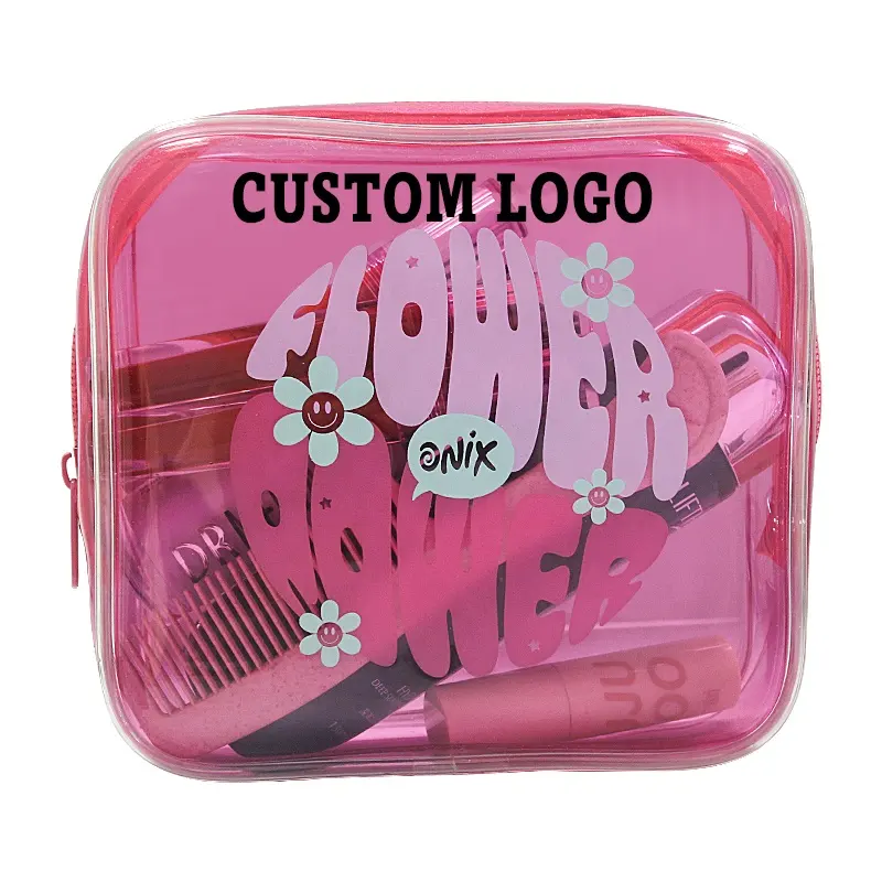 Özelleştirilebilir makyaj plastik seyahat Mini temizle Caddies renkli çanta özel Logo tuvalet Pvc şeffaf makyaj çantası