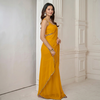 Saree Rayon Georgette Polos Tradisional India, Saree Anti Kusut Cepat Kering Dapat Dibalik untuk Pesta dan Acara Perayaan
