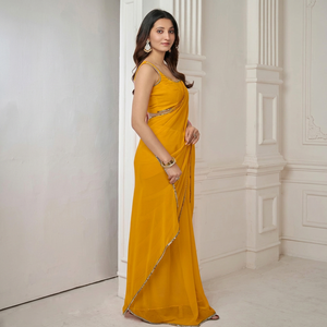 Sari Tradicional Indio de Rayón Georgette Liso, Sari Reversible de Secado Rápido y Sin Arrugas para Fiestas y Ocasiones Festivas - Product Image 5