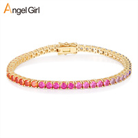 Bracelet chaîne tennis géométrique tendance pour femme, en laiton plaqué or 18 carats, avec zircon 3A de 3 mm de large, couleur arc-en-ciel, qualité supérieure