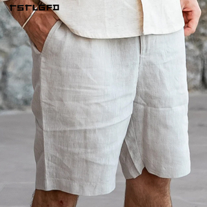 Pantalones Cortos de Lino y Algodón para Hombre, con Cordón Ajustable, Cintura Elástica, Estilo Casual, Estilo Old Money, para Verano, Playa o Resort - Product Image 1