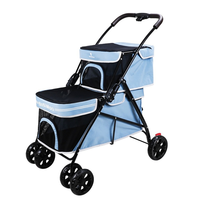 Poussette pliable portable à double couche pour chiens et chats de petite et moyenne taille avec 4 roues amovibles