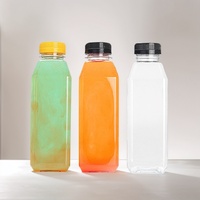 Bouteille de boisson carrée en plastique PET transparente de qualité alimentaire de 500 ml, personnalisable OEM ODM, 16 oz, avec bouchon inviolable