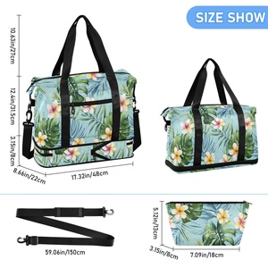 Custom Hawaii Flower Large Capacity Waterproof Polyester Storage Luggage Duffel Fitness Portable Travel Bag With Makeup Pouch - Product Image 3