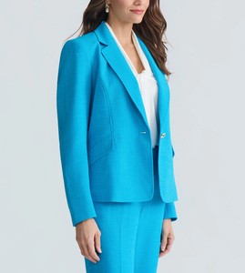 Costume pantalon femme en laine et polyester bleu, col cranté, bouton unique, manches longues, infroissable, couleur unie, toutes saisons - Product Image 4