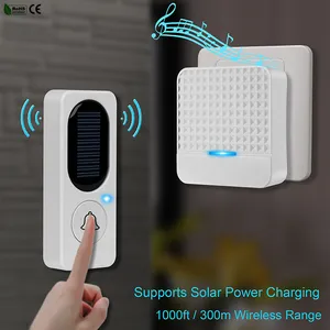 Pemasok Alibaba 52 nada dering EU UK US Plug Solar tahan air Outdoor bel pintu nirkabel 433 MHZ dengan 2 penerima