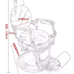 Chaise de barbier de style antique en cuir capitonné noir et or, pompe hydraulique, base ronde, chaise de coiffure à vendre - Product Image 6