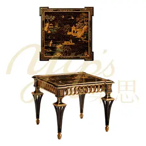 Yips LDF-1603-0619 Chinoiserie Style Resin Carving Hand Painted Chinese Landscape Pattern Antique End Table