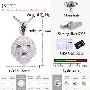 Colgante de Cabeza de León con Micro Pavé de Moissanita VVS, Plata de Ley 925, Moissanita Cultivada en Laboratorio, Joyería con Diamantes, Amuleto de Animal para Hombre - Product Image 6