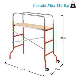 Échafaudage Supermini 144x62x142 cm en acier avec roues, charge maximale 120 kg, hauteur de travail 3,06 m - Product Image 2