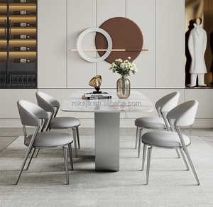 Juego de mesa de comedor moderno de piedra sinterizada, muebles de comedor, mesa de cena con Base de <span class=keywords><strong>Metal</strong></span> dorado, mesa de comedor familiar de 4, 6 y 8 plazas - Product Image 5