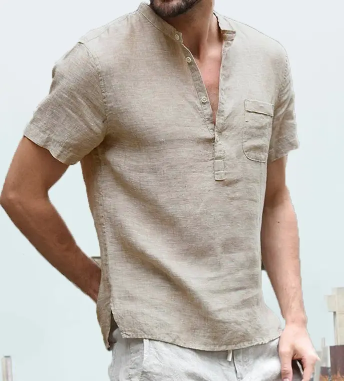 2024 yeni bluz pamuk keten gömlek erkekler gevşek Tops kısa kollu erkek t-shirt bahar sonbahar yaz rahat yakışıklı erkek gömleği