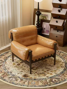 Modern PU Leather Living Room Chair Tufted Back Metal Legs Midcentury Design Brown Color Home Furniture - Product Image 1