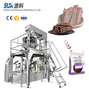 Mulitihead Weigher Weighing Rotary Packaging Dried Pet Meat Chicken Beef Jerky Snack Food Zipper Premade Pouch Packing Machine