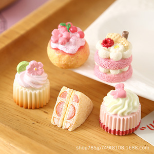 Graziosi Ciondoli Rosa Fai-da-te a Forma <span class=keywords><strong>di</strong></span> Cibo in Miniatura, Piccoli Ornamenti, Accessori per Scenari <span class=keywords><strong>di</strong></span> Dessert, Torte, Budini, Sandwich e Fragole - Product Image 2