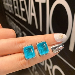 Wholesale Fashionable Jewelry Eco-friendly Copper 12*16/9*12mm Pariba Blue Cubic Zirconia Pendant and <b>Earring</b> <b>Set</b> for Women - Product Image 5
