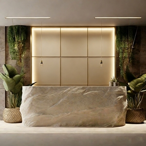 CR013 Easy Maintenance Rough Stone 3D Textured Luxury Fiberglass <b>Bar</b> Counter Contemporary Front Desk for Commercial Space - Product Image 5