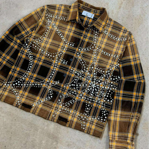 Camisa Vintage de Hombre con Puntos y Adornos de Cuentas, Estilo Urbano, Abotonada, Doble Botonadura, Logotipo Personalizado, ODM, Anti-Pilling, Transpirable, 100% Algodón - Product Image 3