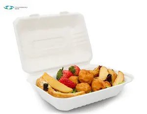 450mL Biodegradable y Compostable Caña de azúcar Bagazo envasado de alimentos caja para llevar fiambrera para llevar