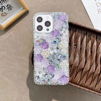 Étui de téléphone ELGZ en TPU+PC anti-traces de doigts, design rose avec strass en diamant, fabrication artisanale pure pour 16 & 17 Pro Max