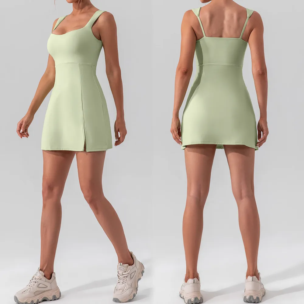 도매 새로운 섹시한 오픈 백 스포츠 의류 짧은 테니스 드레스 숙녀, 사용자 정의 로고 빠른 건조 요가 드레스 피트니스 의류