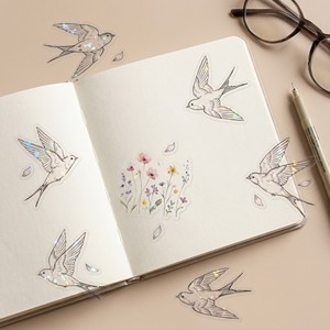 Adesivi Trasparenti Personalizzati in PET per Scrapbook con Fiori Selvatici ed Uccelli, Confezione di Adesivi Leggeri - Product Image 3