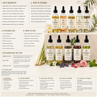 Collection d'huiles florales multi-usages - Néroli / Romarin / Menthe poivrée / Jasmin / Lavande / Rose pour les soins de la peau, des cheveux et des ongles